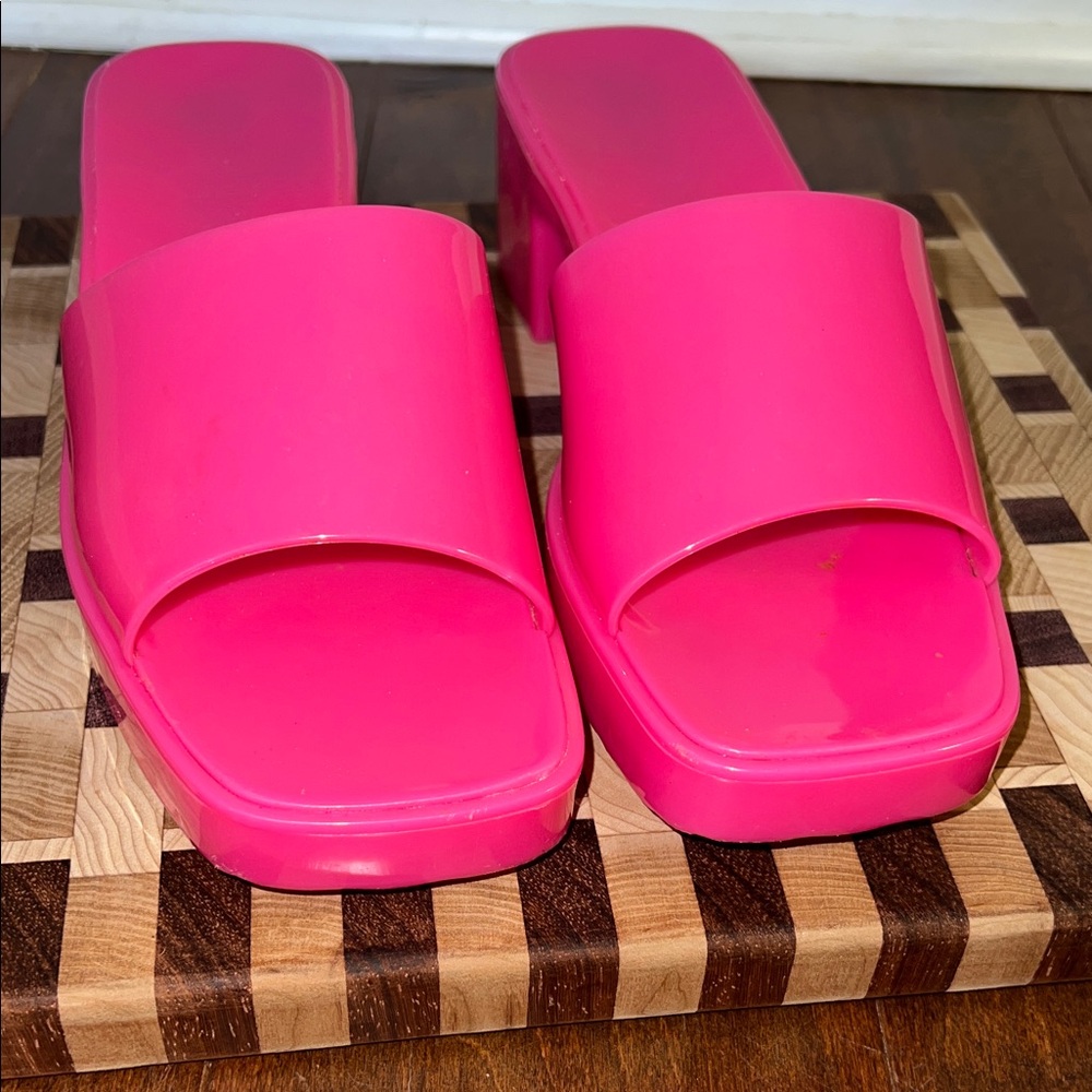 Vibrant Pink Slide Plastic Sandals Sz 8